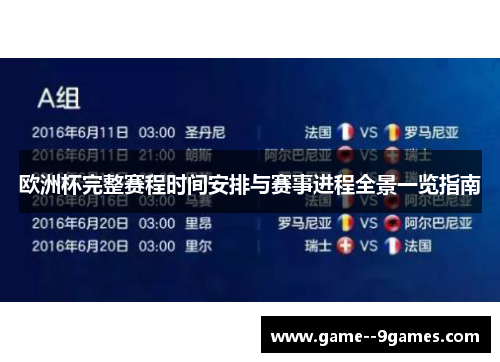 欧洲杯完整赛程时间安排与赛事进程全景一览指南